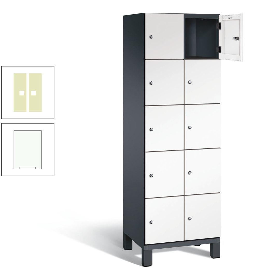 Fächerschrank, Stahlschrank, 10 Fächer, Türöffnungsbegrenzer, Füße, 1.980 x 600 x 525 mm (HxBxT), Korpus anthrazitgrau, Front anthrazitgrau