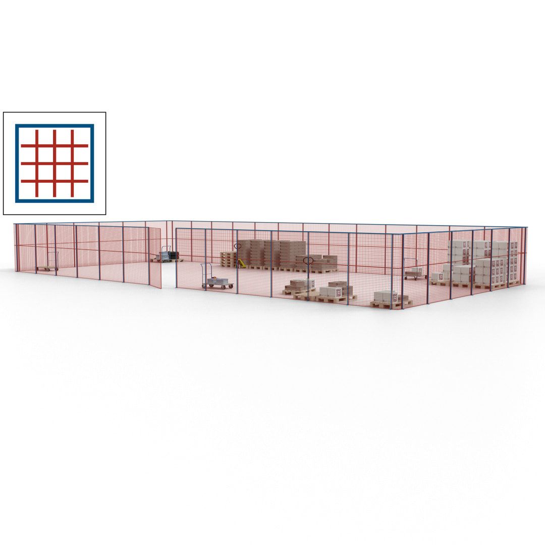 Maschinen Schutzgitter - Hallentrennwand - Sicherheitszaun - Tür - 57 m - 2.200 x 19.900 x 9.400 mm (HxBxT) - enzianblau