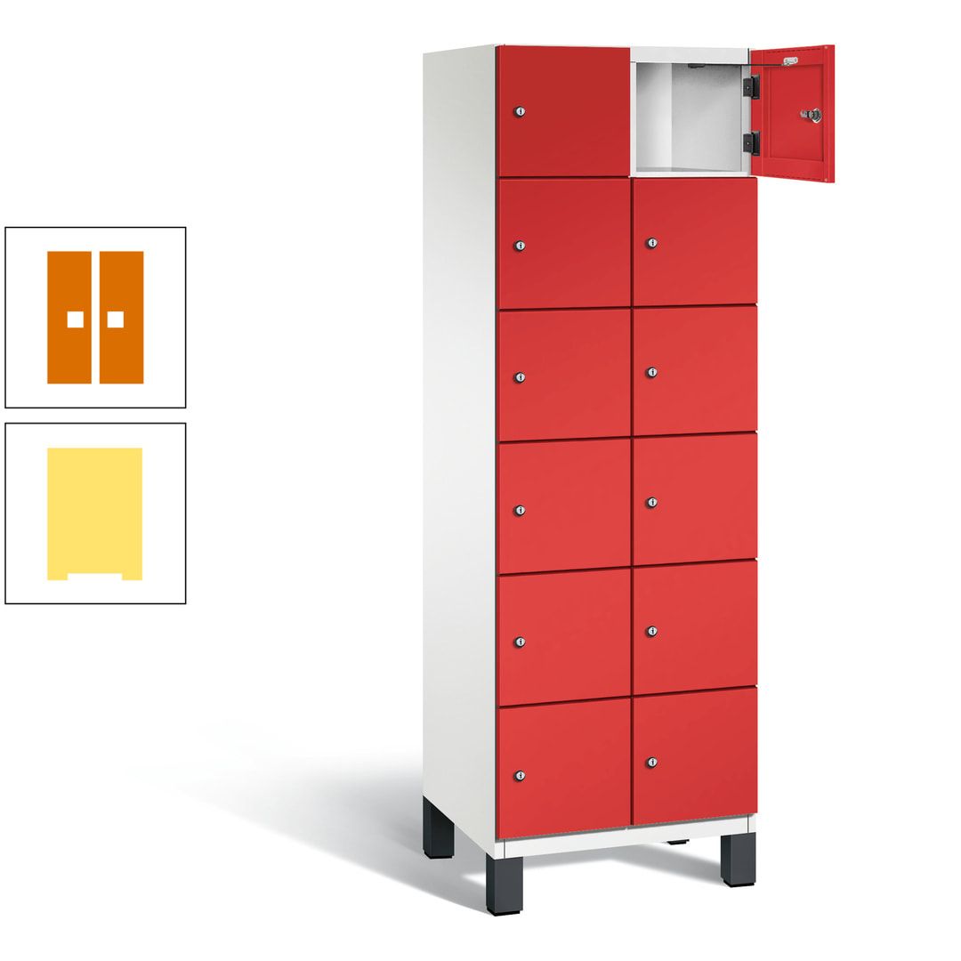 Fächerschrank, Stahlschrank, 12 Fächer, Türöffnungsbegrenzer, Füße, 1.980 x 600 x 525 mm (HxBxT), Korpus anthrazitgrau, Front anthrazitgrau