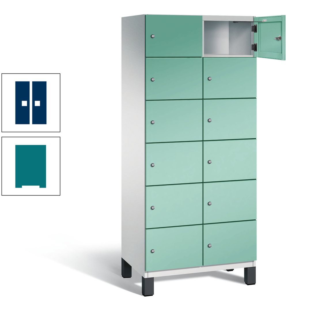 Fächerschrank, Stahlschrank, 12 Fächer, Türöffnungsbegrenzer, Füße, 1.980 x 800 x 525 mm (HxBxT), Korpus anthrazitgrau, Front anthrazitgrau