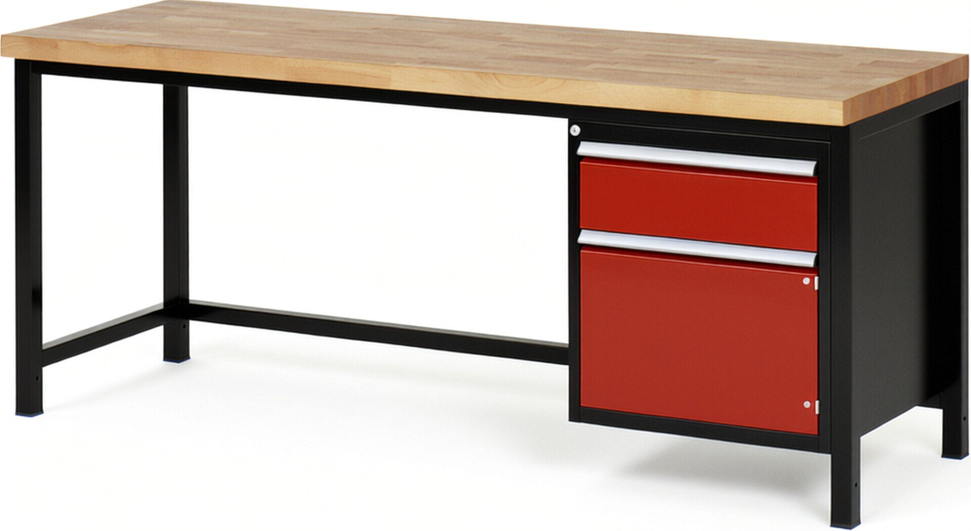 Werkbank, 1 Schrank - 1 Schublade - Teilauszug - 180:1 - Höhe 840-1.040 mm - 2.000 x 700 mm - 1.250 kg - Buche - Anthrazitgrau