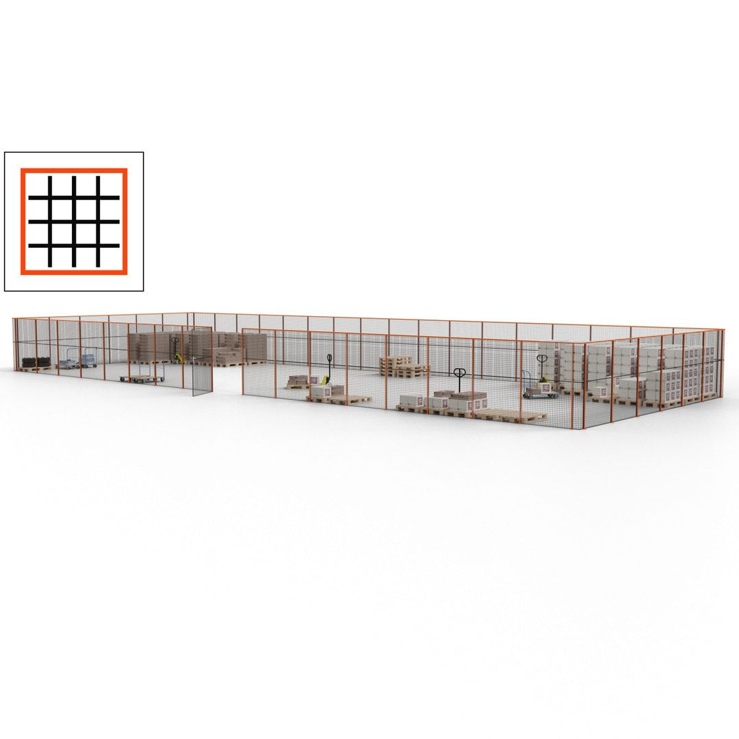 Maschinen Schutzgitter - Hallentrennwand - Sicherheitszaun - Tür - 69 m - 2.200 x 19.900 x 15.400 mm (HxBxT) - enzianblau