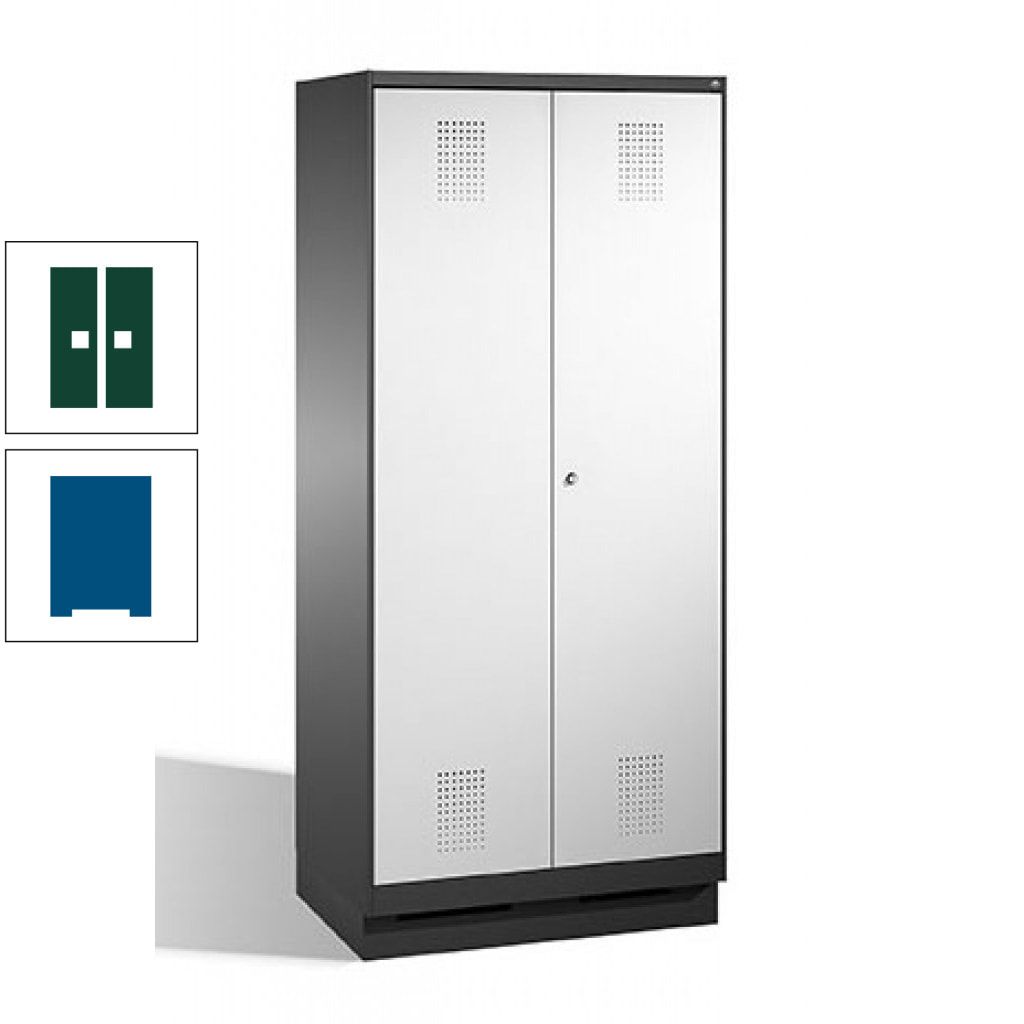 Doppel-Spind, Doppeltüren, Garderobenschrank mit Sockel, 2 Abteile a 400 mm, Korpus anthrazitgrau, Tür anthrazitgrau, 1.800 x 800 x 500 mm (HxBxT)
