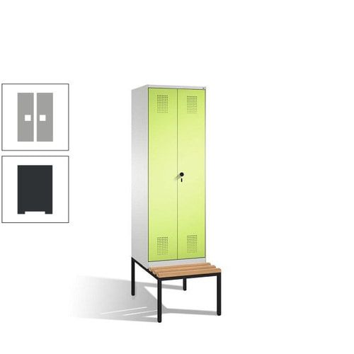 Doppel-Spind, Garderobenschrank, Buche Sitzbank untergebaut, 2 Abteile a 300 mm, Korpus anthrazitgrau, Tür anthrazitgrau, 2.090 x 600 x 815 mm (HxBxT)