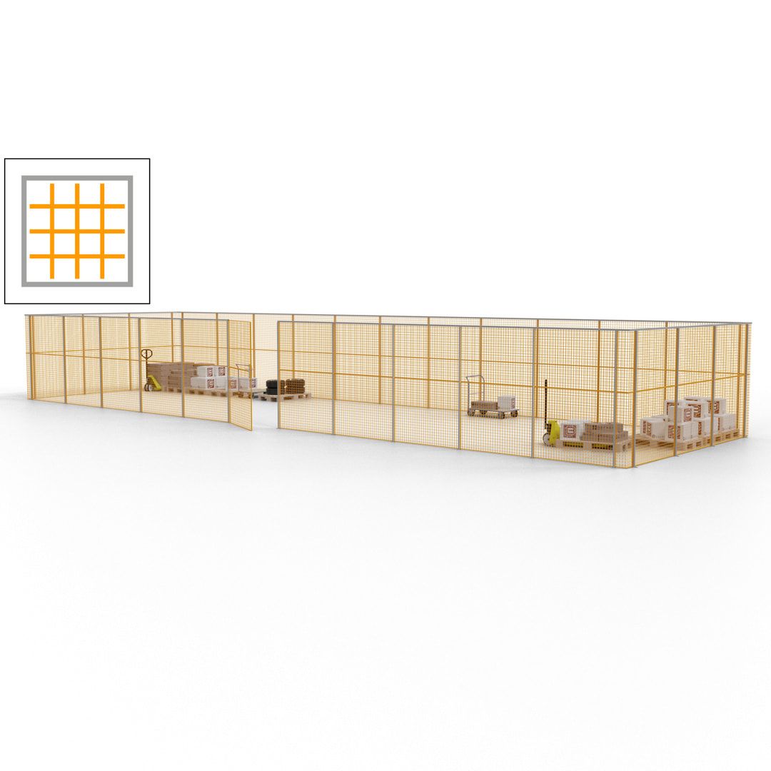 Maschinen Schutzgitter - Hallentrennwand - Sicherheitszaun - Tür - 42 m - 2.200 x 16.900 x 4.900 mm (HxBxT) - enzianblau