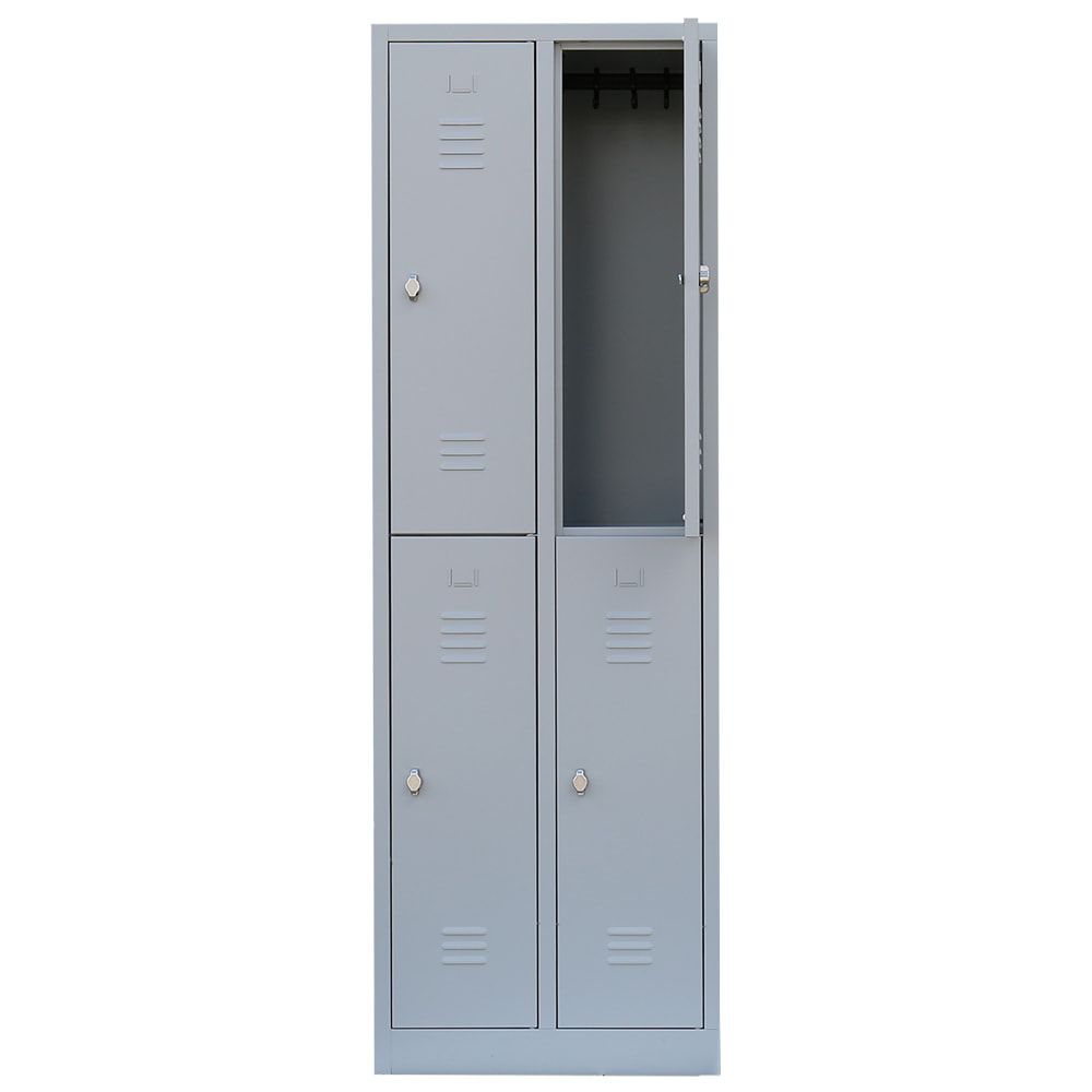 Garderobenschrank, Doppelstockspind, 2 Abteile, 4 Fächer, 1.800 x 600 x 500 mm (HxBxT), Stahl, Drehriegel, Korpus: lichtgrau, Front: anthrazitgrau