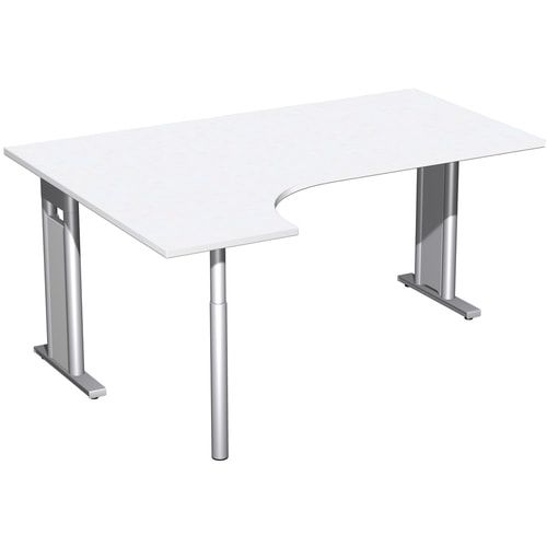 Eckschreibtisch, Ecke links, Füße einseitig verkürzt, C-Fuß Pro, 720 x 1.600 x 1.200 mm (HxBxT), Gestell silber, Dekor Ahorn