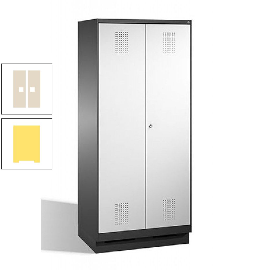 Doppel-Spind, Doppeltüren, Garderobenschrank mit Sockel, 2 Abteile a 400 mm, Korpus anthrazitgrau, Tür anthrazitgrau, 1.800 x 800 x 500 mm (HxBxT)