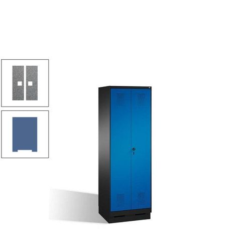 Doppel-Spind, Doppeltüren, Garderobenschrank mit Sockel, 2 Abteile a 300 mm, Korpus anthrazitgrau, Tür anthrazitgrau, 1.800 x 600 x 500 mm (HxBxT)