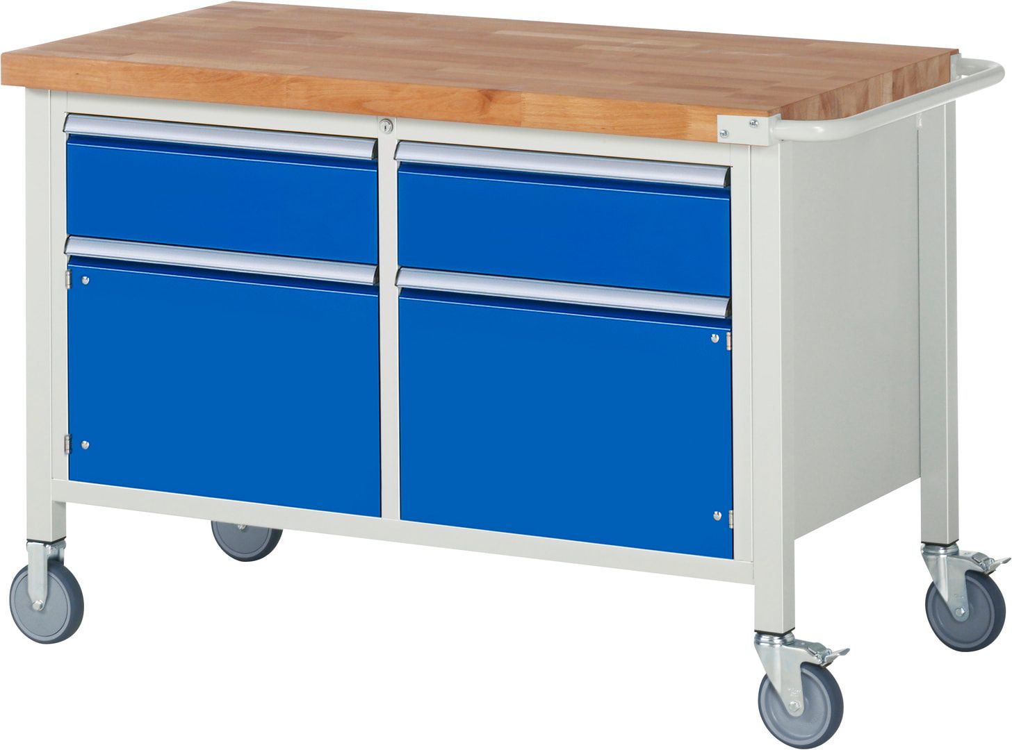 Mobile Werkbank mit 2 Schränken - 2 Schubladen - Teilauszug - 180:2 - 880 x 1.250 x 700 mm (HxBxT) - 450 kg - Buche - Anthrazitgrau