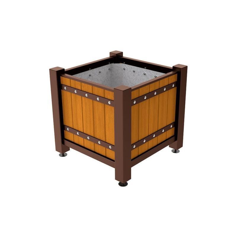 Pflanzbehälter, Pflanzgefäß, verzinkt, Eichenholzverkleidung, innen feuerverzinkt mit Verladungsgriffen , 855 x 880 x 880 mm(HxBxT), enzianblau