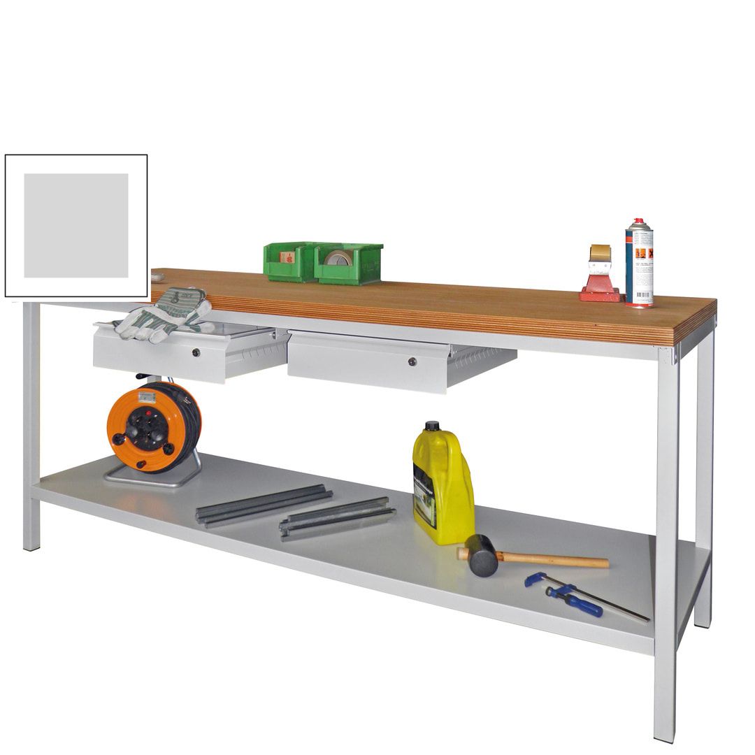 Werkbank mit Ablageboden - 2 Schubladen - 900 x 2.000 x 700 mm (HxBxT) - anthrazitgrau