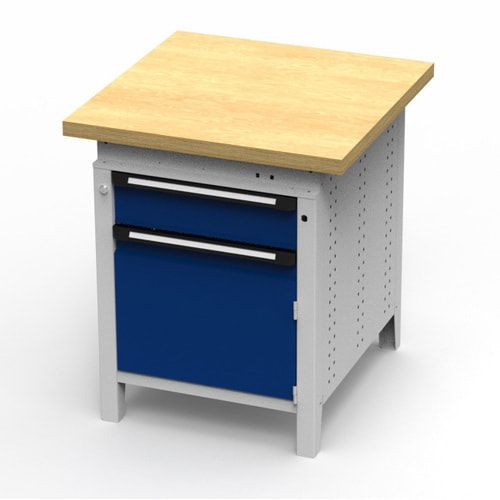 OTTOKIND Werkbank - Arbeitsplatte bündig - 850 x 605 x 750 mm (HxBxT) - Schublade - Schrank - lichtgrau