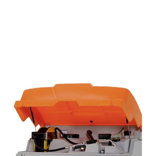 Mobile Outdoor Schmierstoff Tankanlage mit Deckel - Tankstation mit Schlauchaufroller und Zapfpistole - Volumen 1.000 l