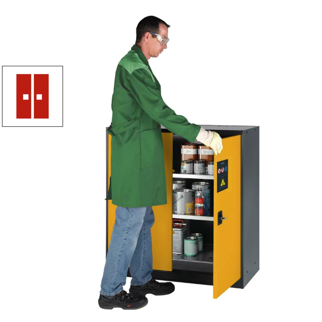 Chemikalienschrank - Falttüren, enzianblau - 2 Fachböden - 1.105 x 1.055 x 520 mm (HxBxT) - Stahl, pulverbeschichtet