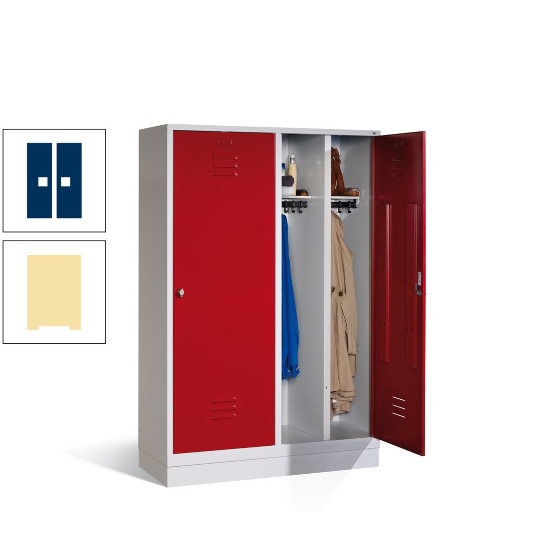 Doppel-Spind mit Großtüren, Garderobenschrank mit Sockel, 4 Abteile a 300 mm, Korpus anthrazitgrau, Tür anthrazitgrau, 1.800 x 1.190 x 500 mm (HxBxT)