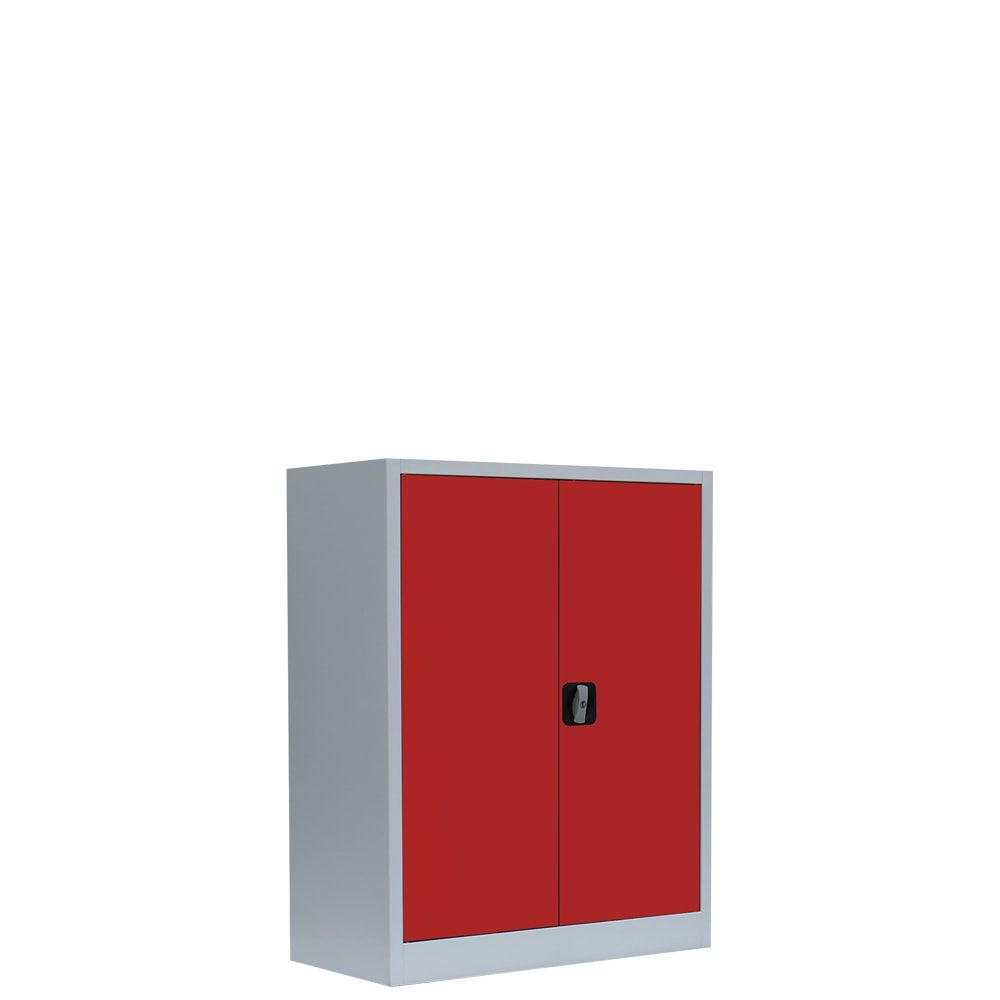 Aktenschrank, Büroschrank, abschließbar, Flügeltüren, 2 Fachböden, 1.000 x 800 x 383 mm (HxBxT), Stahl, Korpus und Türen in lichtgrau