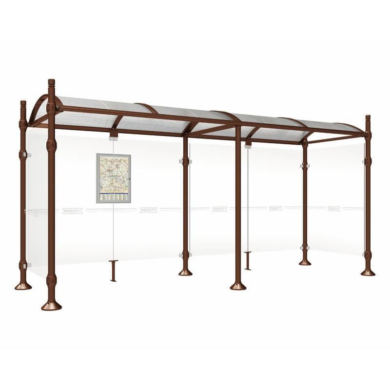 Buswartehalle, Unterstand, 2 Seitenwände, Kopf gebürsteter Edelstahl, ESG, Fahrplanschaukasten, 2.500 x 2.500 x 1.600 mm (HxBxT), Farbe enzianblau