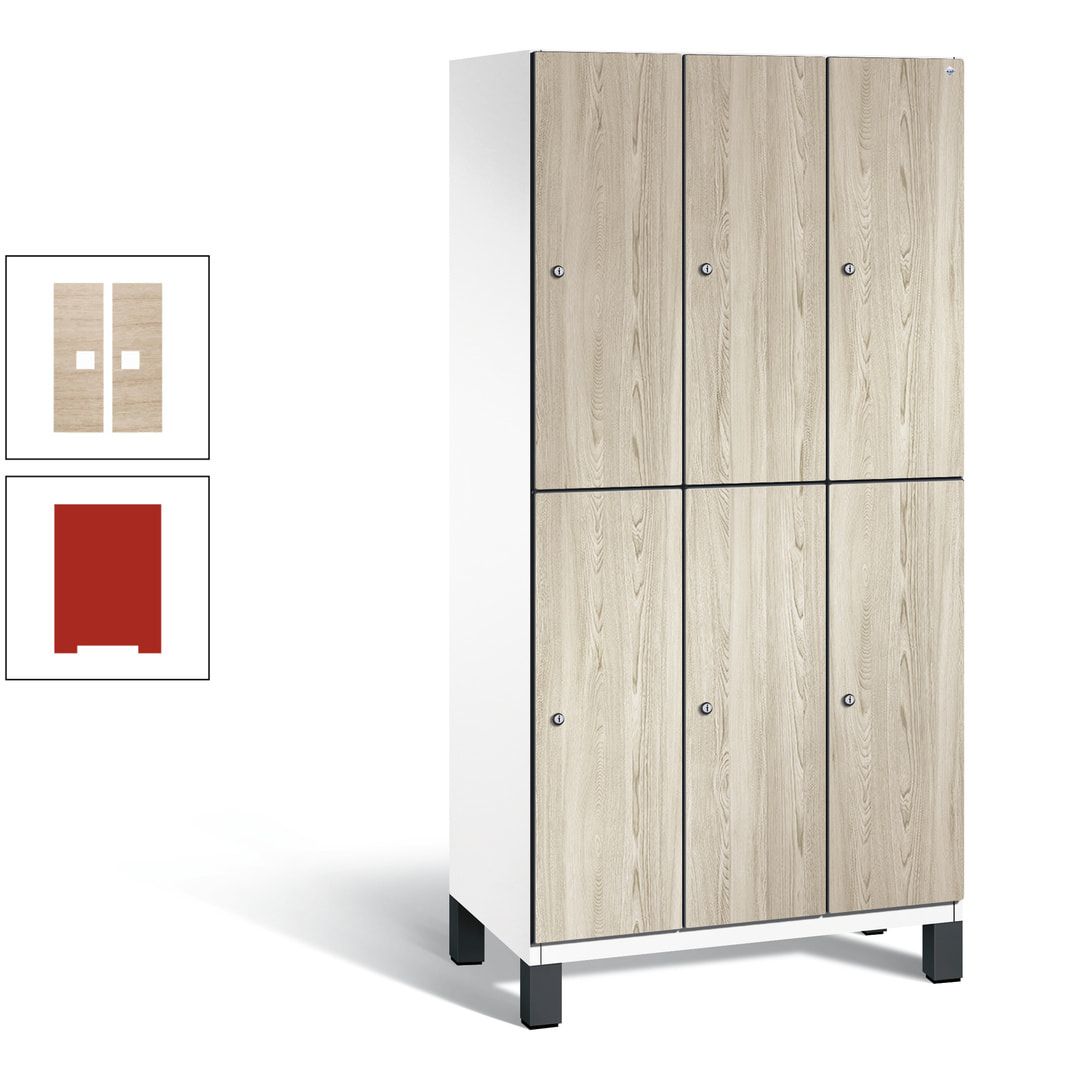 Fächerschrank, Garderobenschrank, mit Füßen, 3 Abteile, 1.980 x 900 x 525 mm (HxBxT), Korpus anthrazitgrau, Tür Donau-Ahorn