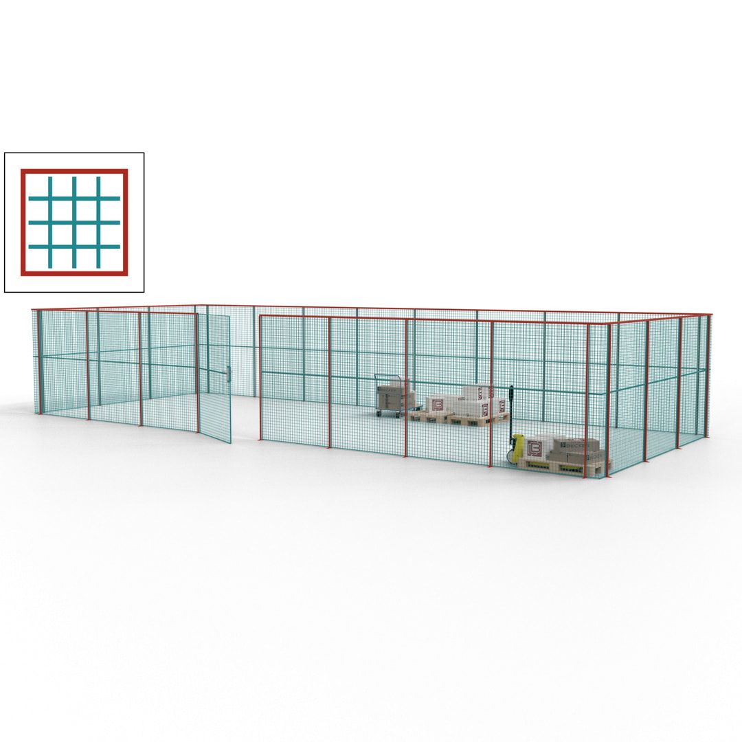 Maschinen Schutzgitter - Hallentrennwand - Sicherheitszaun - Tür - 33 m - 2.200 x 12.400 x 4.900 mm (HxBxT) - enzianblau