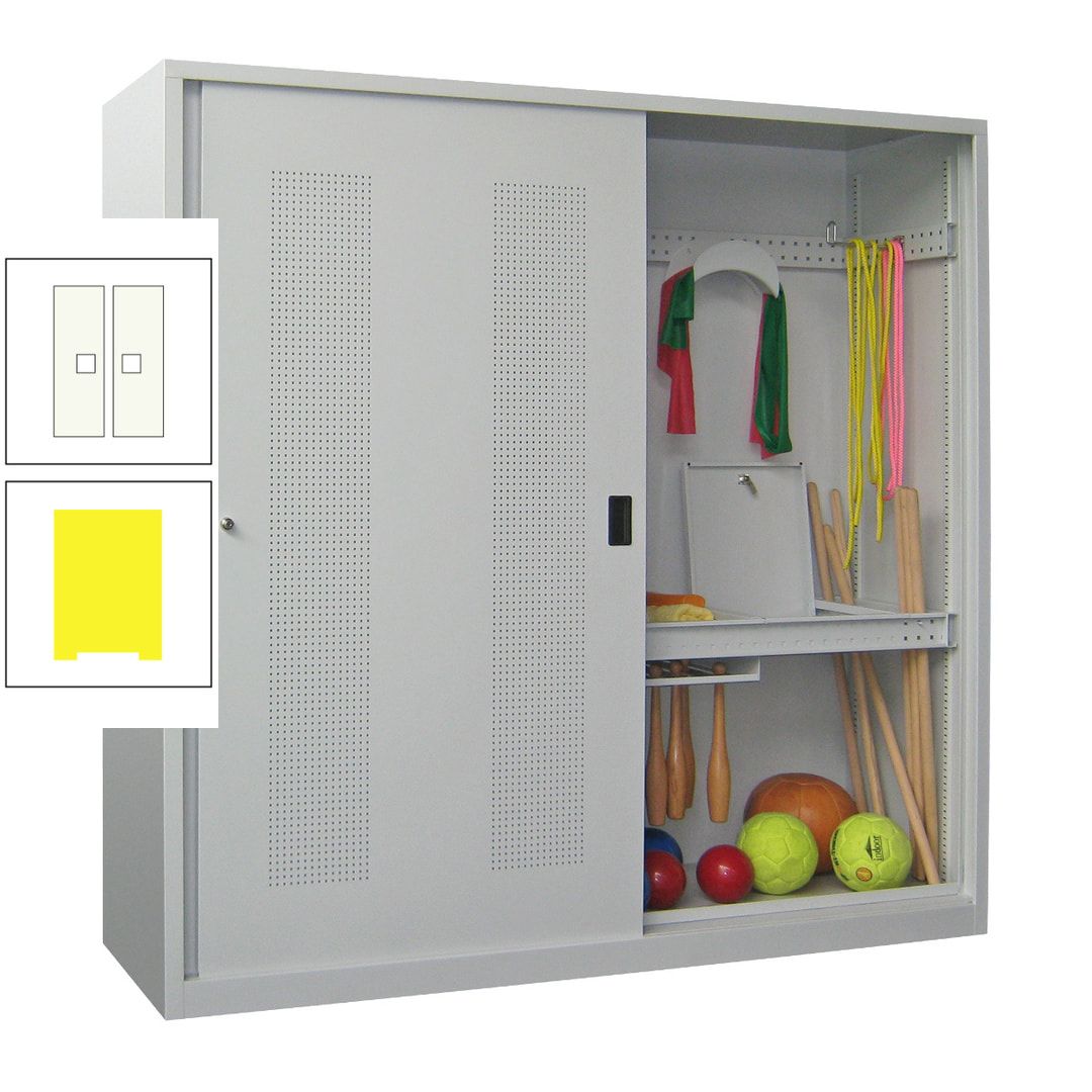 Ballschrank - Schiebetüren mit Lochfeld - Trennwand - 1.950x2.000x600 mm (HxBxT) - anthrazitgrau