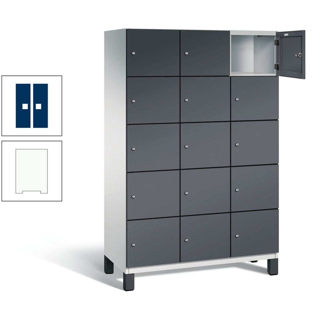 Fächerschrank, Stahlschrank, 15 Fächer, Türöffnungsbegrenzer, Füße, 1.980 x 1.200 x 525 mm (HxBxT), Korpus anthrazitgrau, Front anthrazitgrau