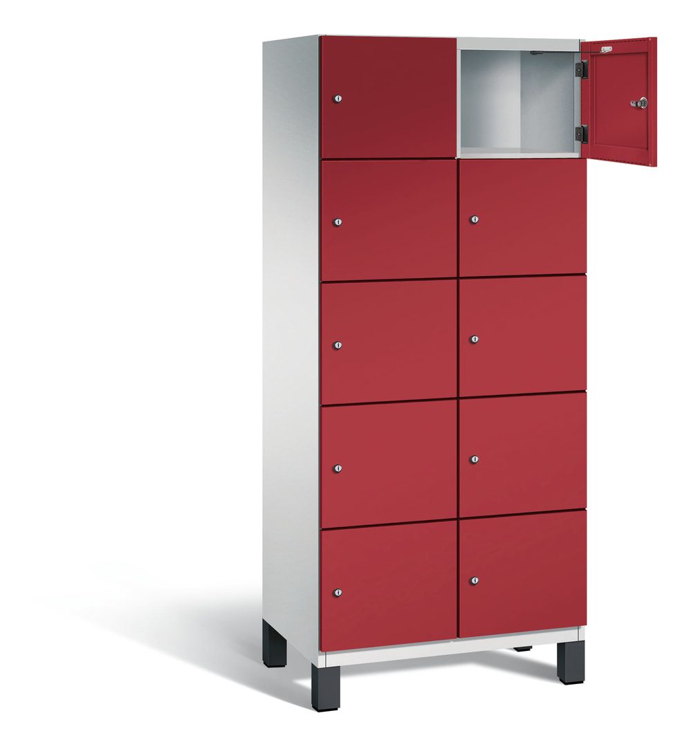 Fächerschrank, Stahlschrank, 10 Fächer, Türöffnungsbegrenzer, Füße, 1.980 x 800 x 525 mm (HxBxT), Korpus anthrazitgrau, Front anthrazitgrau