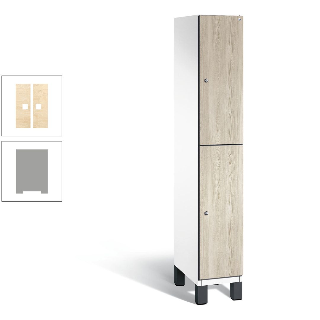 Fächerschrank, Garderobenschrank, mit Füßen, 1 Abteile, 1.980 x 300 x 525 mm (HxBxT), Korpus anthrazitgrau, Tür Donau-Ahorn