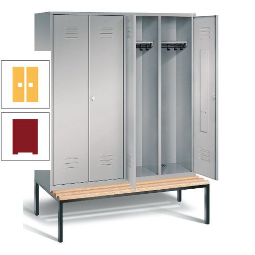 Doppel-Spindschrank, Buche Sitzbank untergebaut, 4 Abteile a 400 mm, Korpus lichtgrau, Tür anthrazitgrau, 2.090 x 1.590 x 815 mm (HxBxT)