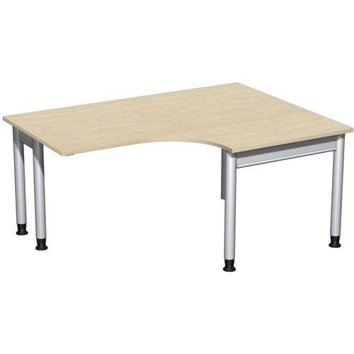 Eckschreibtisch, Eckteil 800 mm, rechts, Füße einseitig verkürzt, 4-Fuß Pro, höhenverstellbar, 680-800 x 1.600 x 1.200 mm (HxBxT), Dekor Ahorn