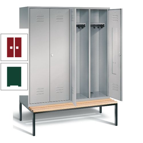 Doppel-Spindschrank, Buche Sitzbank untergebaut, 4 Abteile a 400 mm, Korpus lichtgrau, Tür anthrazitgrau, 2.090 x 1.590 x 815 mm (HxBxT)