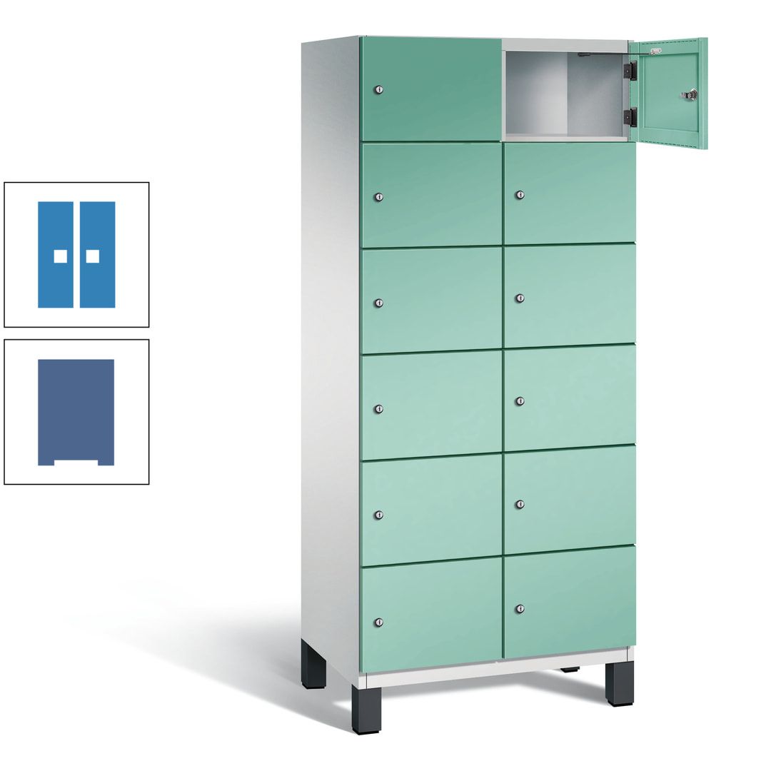 Fächerschrank, Stahlschrank, 12 Fächer, Türöffnungsbegrenzer, Füße, 1.980 x 800 x 525 mm (HxBxT), Korpus anthrazitgrau, Front anthrazitgrau