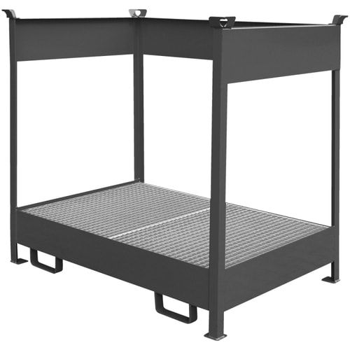 Eichinger Transport-Auffangwanne, Stahl, 210 Liter, 2 x 200l Fässer, stapelfähig, Gitterrost,1.465 x 1.120 x 1.515 mm (HxBxT), Farbe anthrazitgrau