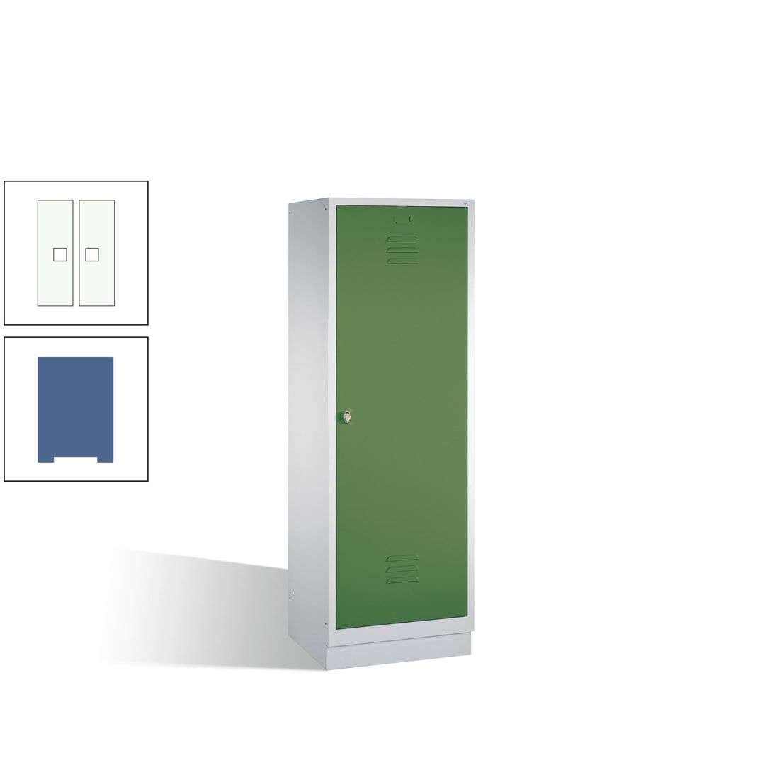 Doppel-Spind mit Großtür, Garderobenschrank mit Sockel, 2 Abteile a 300 mm, Korpus anthrazitgrau, Tür anthrazitgrau, 1.800 x 610 x 500 mm (HxBxT)