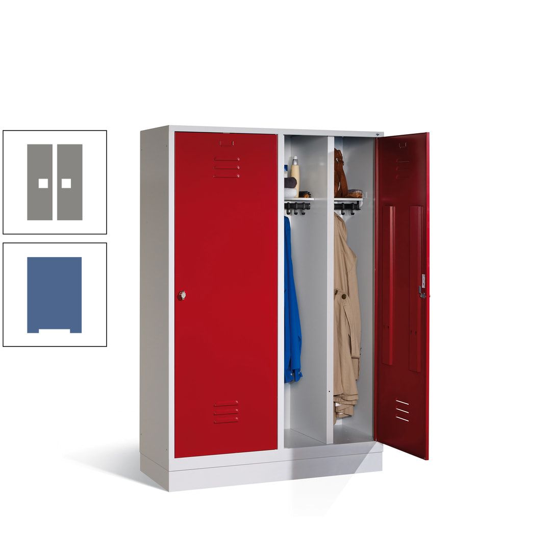 Doppel-Spind mit Großtüren, Garderobenschrank mit Sockel, 4 Abteile a 300 mm, Korpus anthrazitgrau, Tür anthrazitgrau, 1.800 x 1.190 x 500 mm (HxBxT)