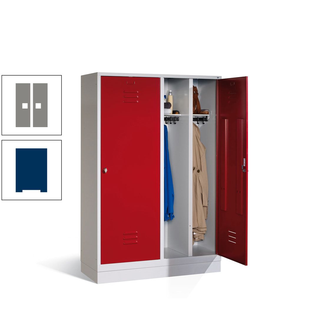 Doppel-Spind mit Großtüren, Garderobenschrank mit Sockel, 4 Abteile a 300 mm, Korpus anthrazitgrau, Tür anthrazitgrau, 1.800 x 1.190 x 500 mm (HxBxT)