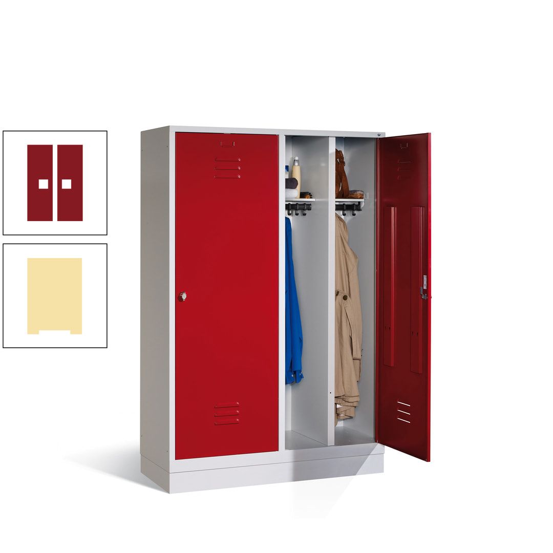 Doppel-Spind mit Großtüren, Garderobenschrank mit Sockel, 4 Abteile a 300 mm, Korpus anthrazitgrau, Tür anthrazitgrau, 1.800 x 1.190 x 500 mm (HxBxT)