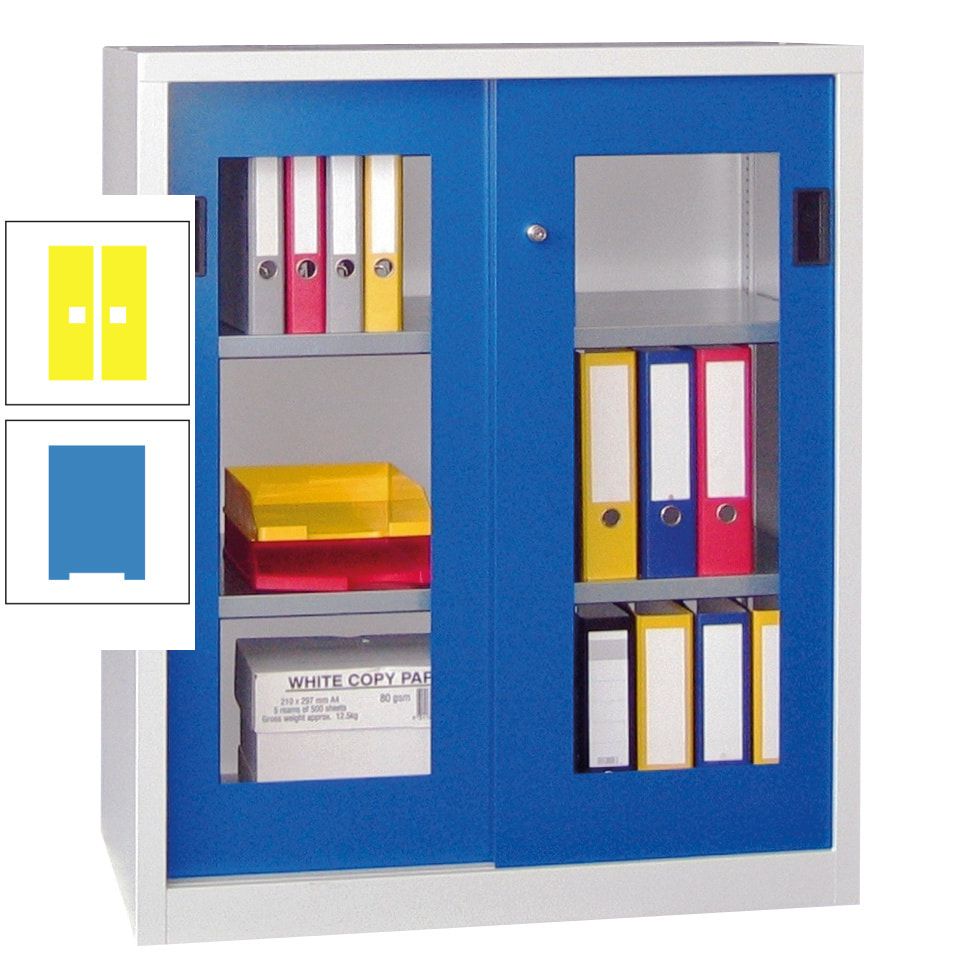 Schiebetürenschrank - Sichtfenstertüren - 1.000x1.000x400 mm (HxBxT) - 2 Böden, gepulvert - Zylinderschloss - anthrazitgrau