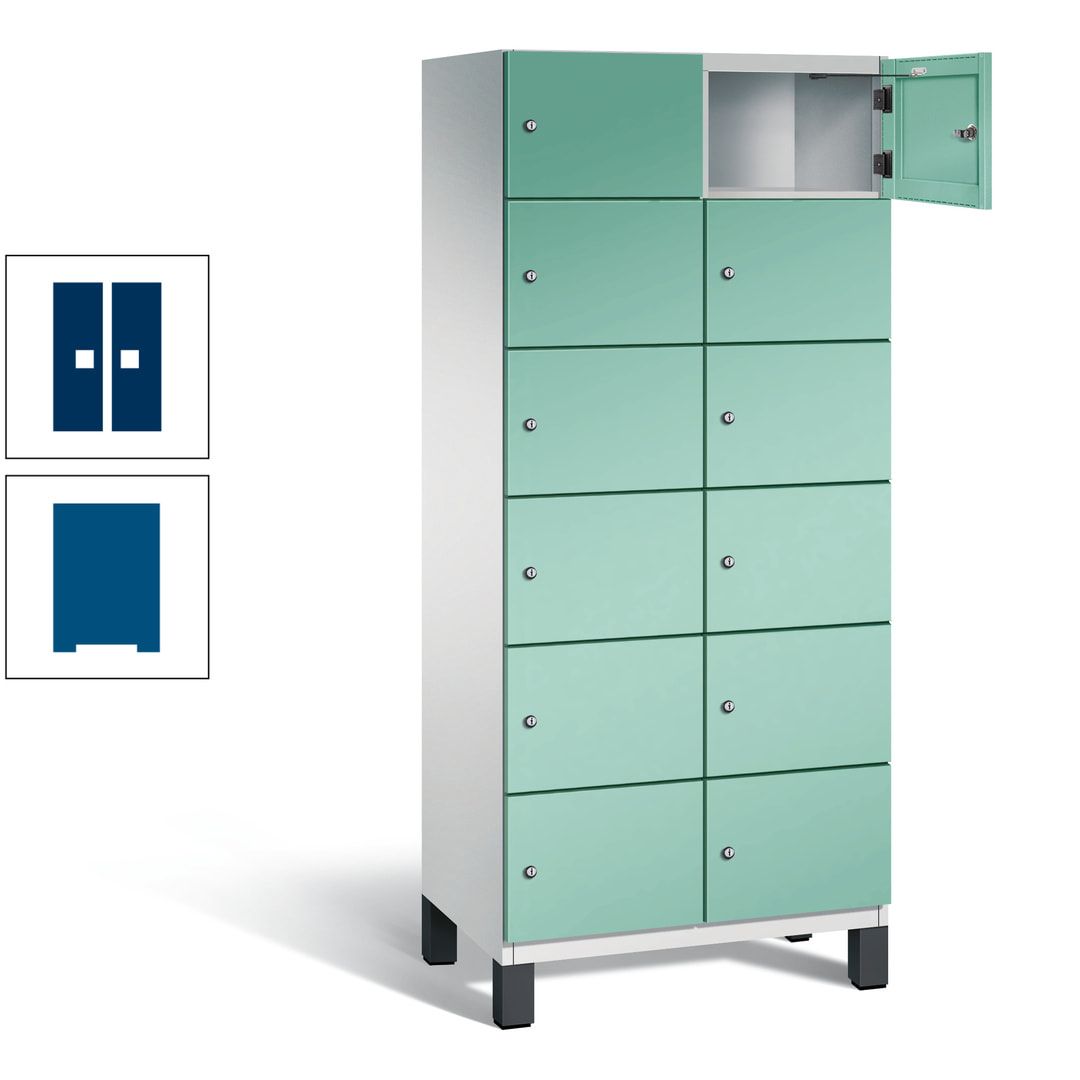 Fächerschrank, Stahlschrank, 12 Fächer, Türöffnungsbegrenzer, Füße, 1.980 x 800 x 525 mm (HxBxT), Korpus anthrazitgrau, Front anthrazitgrau