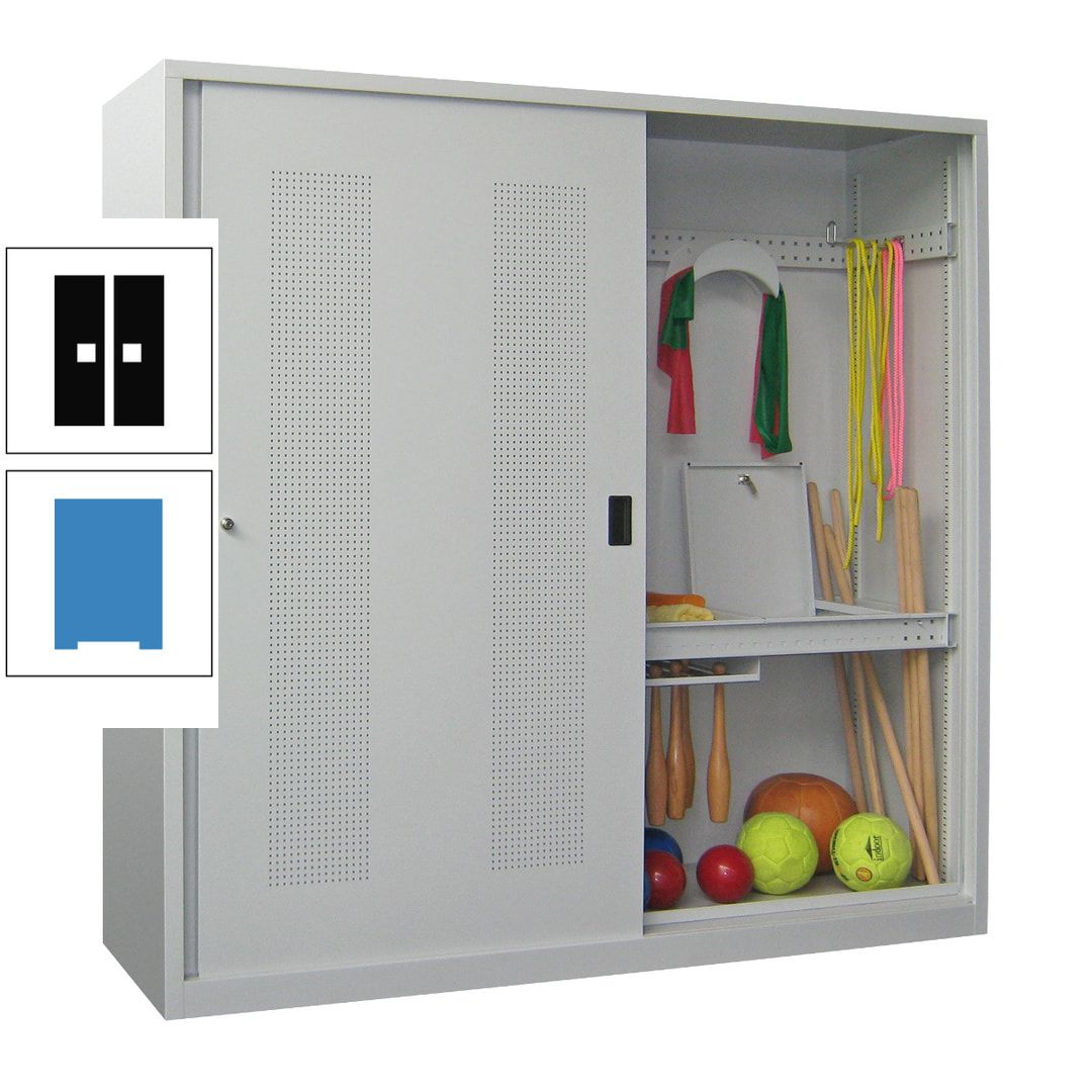Ballschrank - Schiebetüren mit Lochfeld - Trennwand - 1.950x2.000x600 mm (HxBxT) - anthrazitgrau