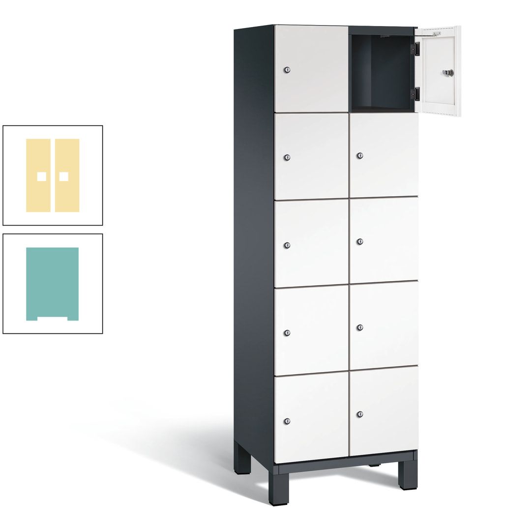 Fächerschrank, Stahlschrank, 10 Fächer, Türöffnungsbegrenzer, Füße, 1.980 x 600 x 525 mm (HxBxT), Korpus anthrazitgrau, Front anthrazitgrau