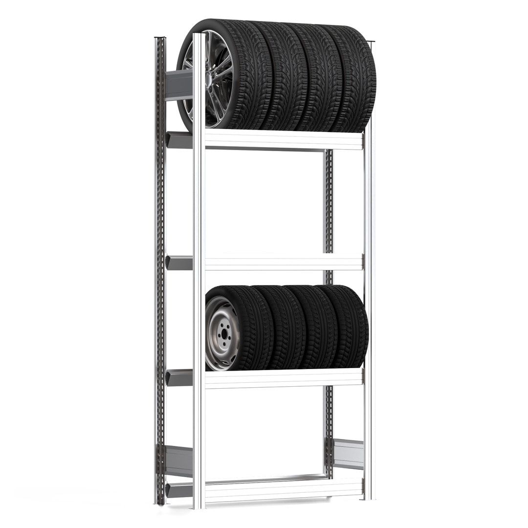 Felgenregal mit Tiefenriegel - 250 kg - 2.000 x 875 x 300 mm (HxBxT) - 4 Ebenen - Anbauregal - Steckregal BERT