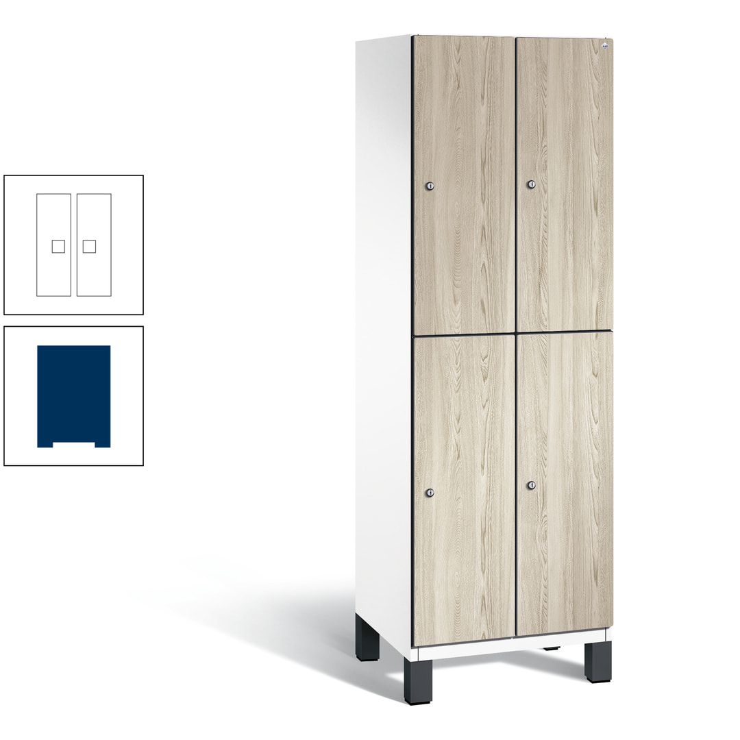 Fächerschrank, Garderobenschrank, mit Füßen, 2 Abteile, 1.980 x 600 x 525 mm (HxBxT), Korpus anthrazitgrau, Tür Donau-Ahorn