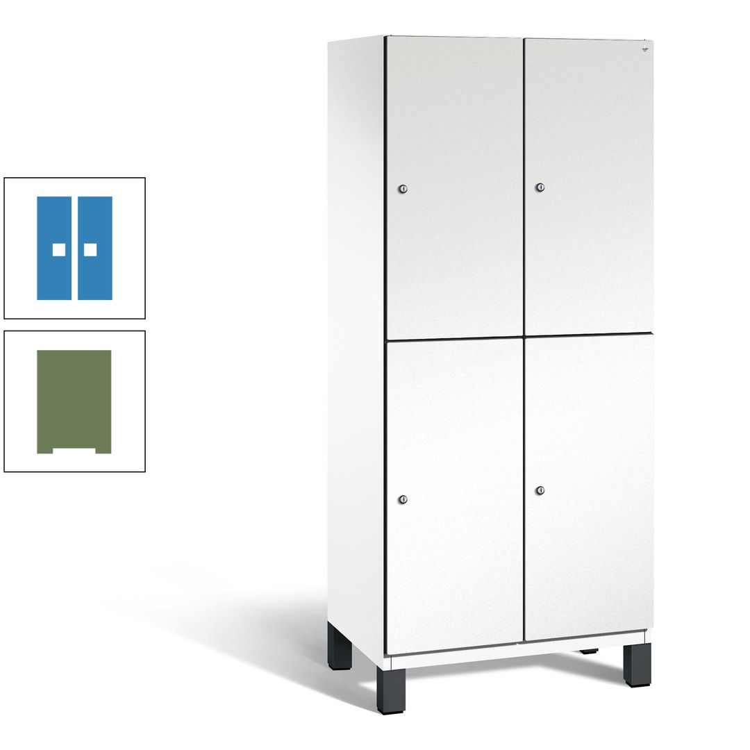 Fächerschrank, Stahlschrank, doppelstöckig, 4 Fächer, Füße, Korpus anthrazitgrau, Tür anthrazitgrau, 1.980 x 800 x 525 mm (HxBxT)