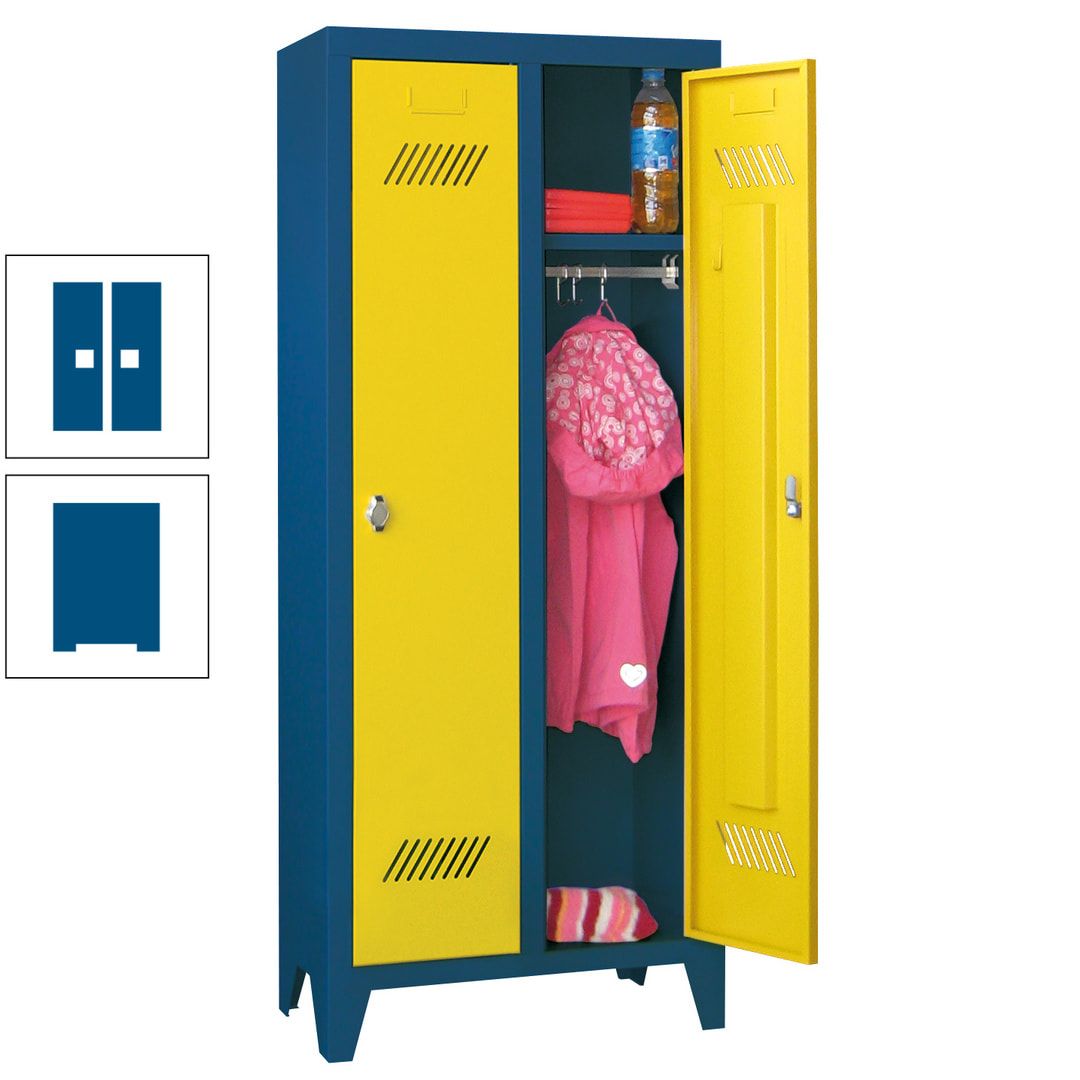 Spindschrank f. Kindergärten - mit Füßen - Höhe 1.300 mm - 2 Abteile a 250 mm - Zylinderschloss - anthrazitgrau