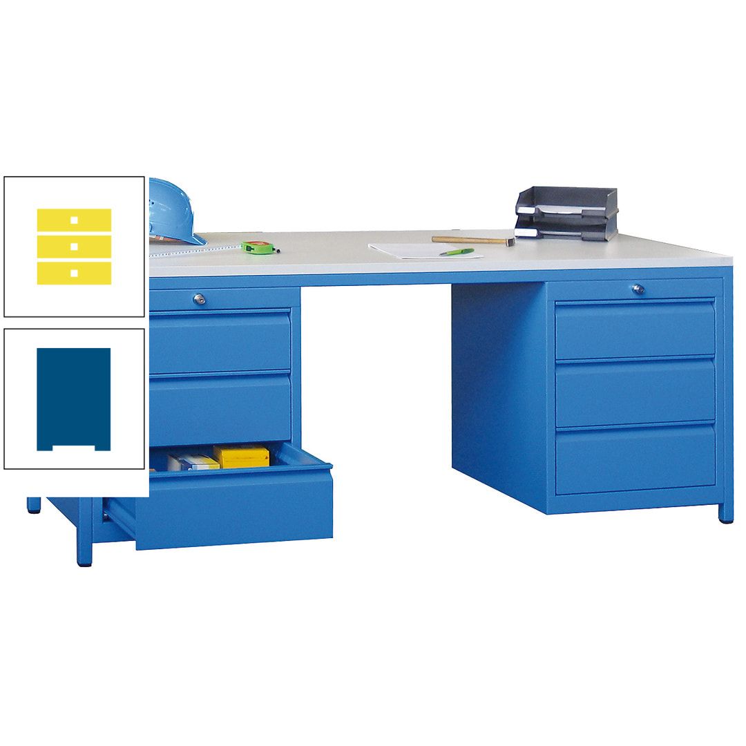 Meisterschreibtisch - 2 Schubladenblöcke - 6 Schubladen - 720 x 1.700 x 800 mm (HxBxT) - anthrazitgrau