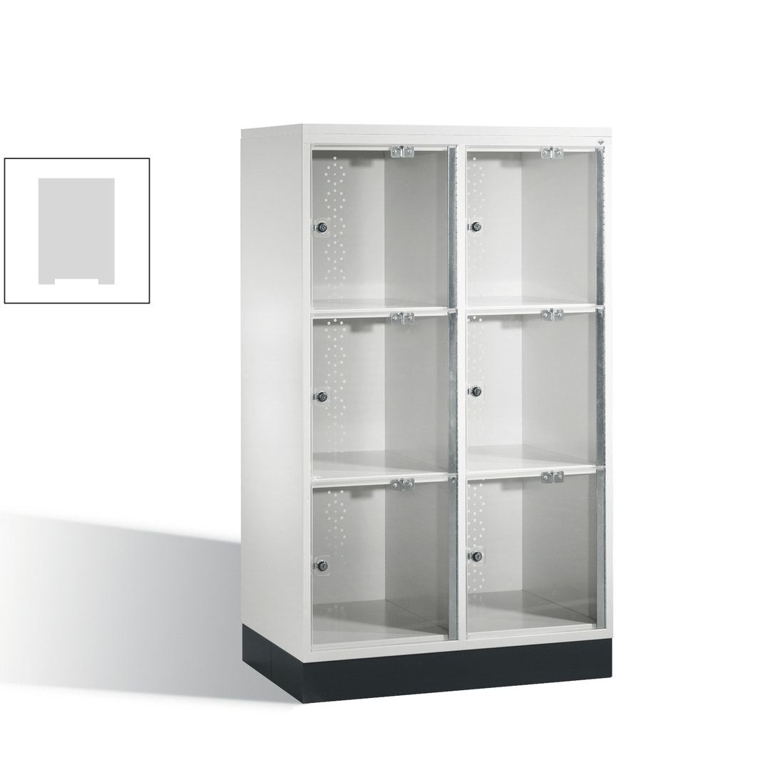 Schließfachschrank, Fächerschrank mit Türen aus Acrylglas, 2 Abteile, 6 Fächer, Zylinderschloss, 1.370 x 820 x 500 mm (HxBxT), Korpus anthrazitgrau