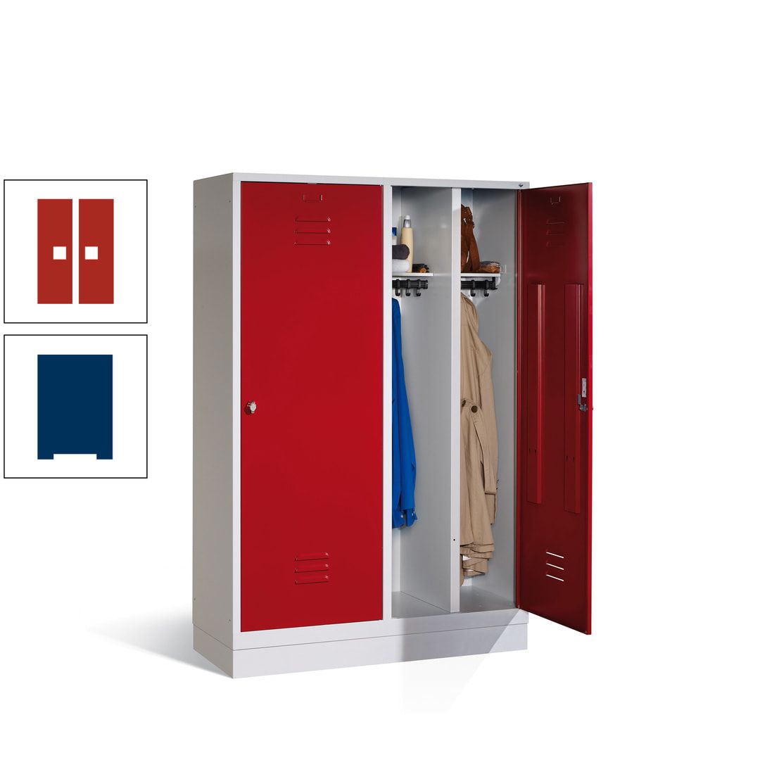 Doppel-Spind mit Großtüren, Garderobenschrank mit Sockel, 4 Abteile a 300 mm, Korpus anthrazitgrau, Tür anthrazitgrau, 1.800 x 1.190 x 500 mm (HxBxT)
