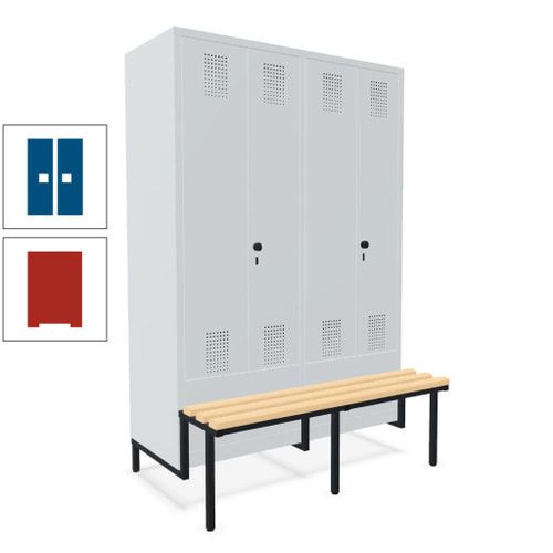 Doppel-Spind, Garderobenschrank, Buche Sitzbank integriert, 4 Abteile 300 mm, Korpus anthrazitgrau, Tür anthrazitgrau, 1.850 x 1.200 x 815 mm (HxBxT)