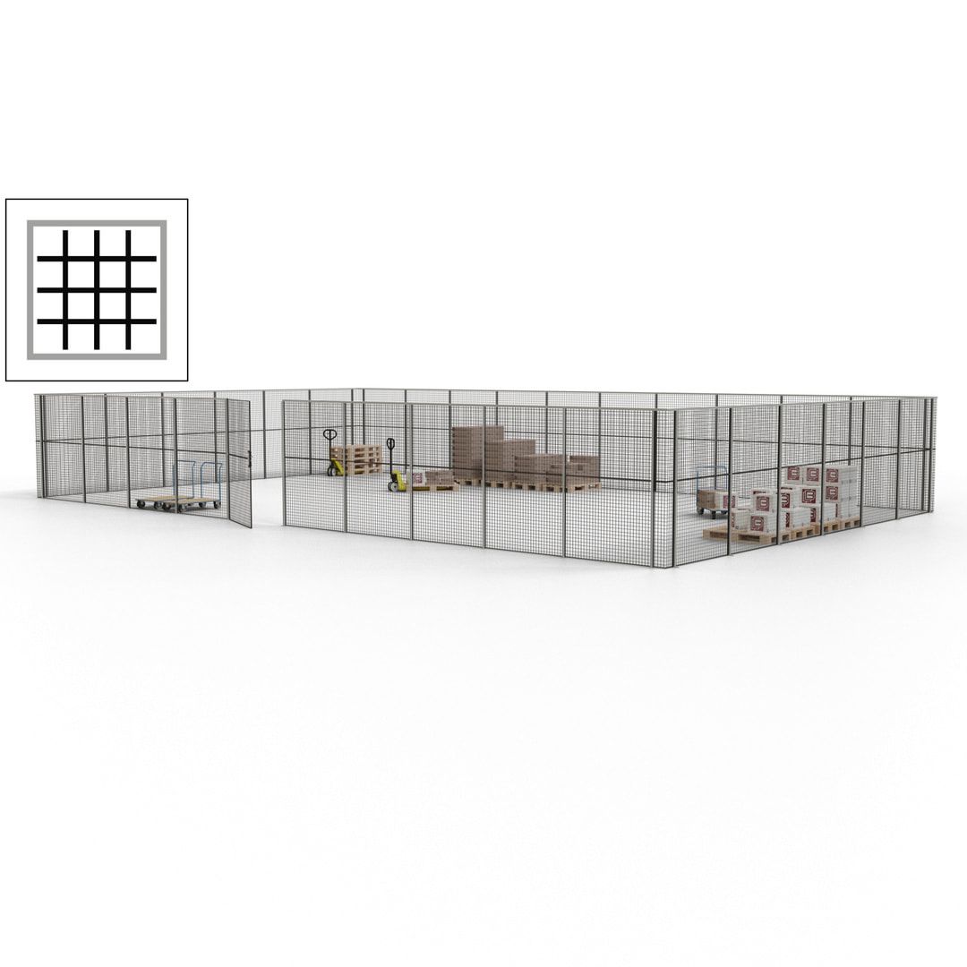 Maschinen Schutzgitter - Hallentrennwand - Sicherheitszaun - Tür - 48 m - 2.200 x 15.400 x 9.400 mm (HxBxT) - enzianblau